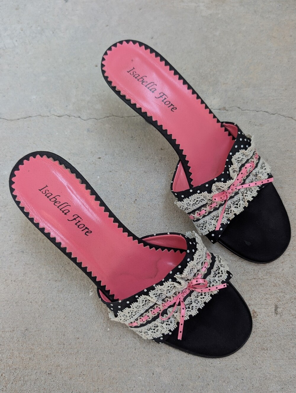 Y2K Isabella Fiore Polka Dot Lace Bow Ruffle Coquette Kitten Heels 8 Italy